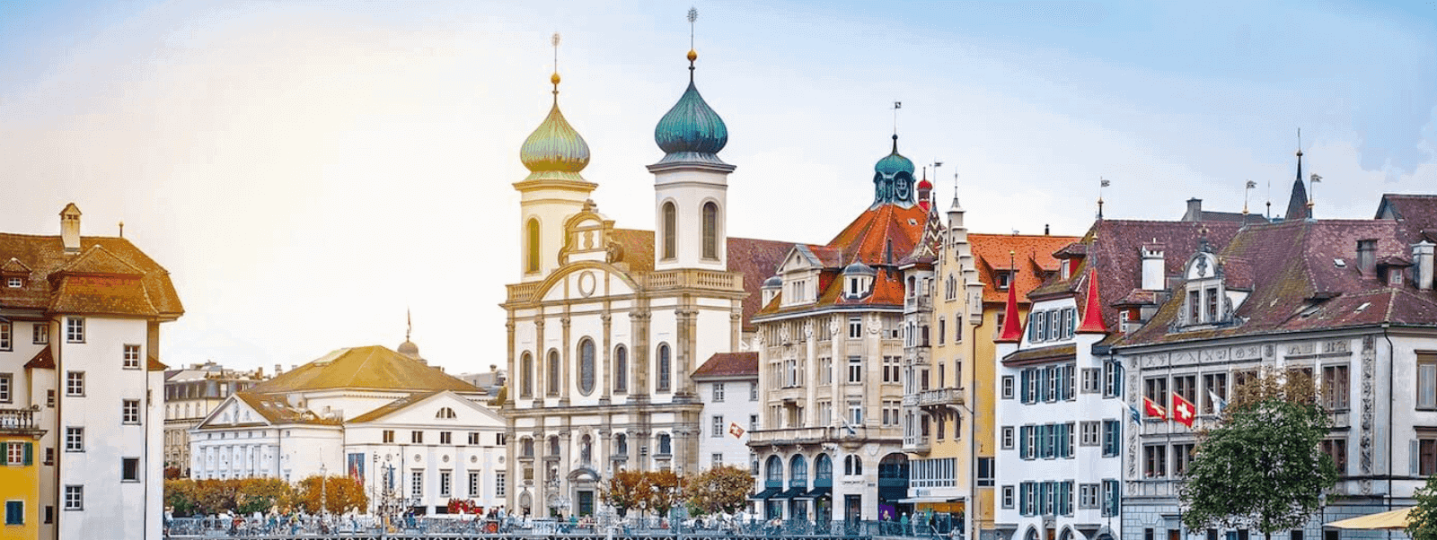 Jesuit Church on the Reuss river in Lucerne, Switzerland
