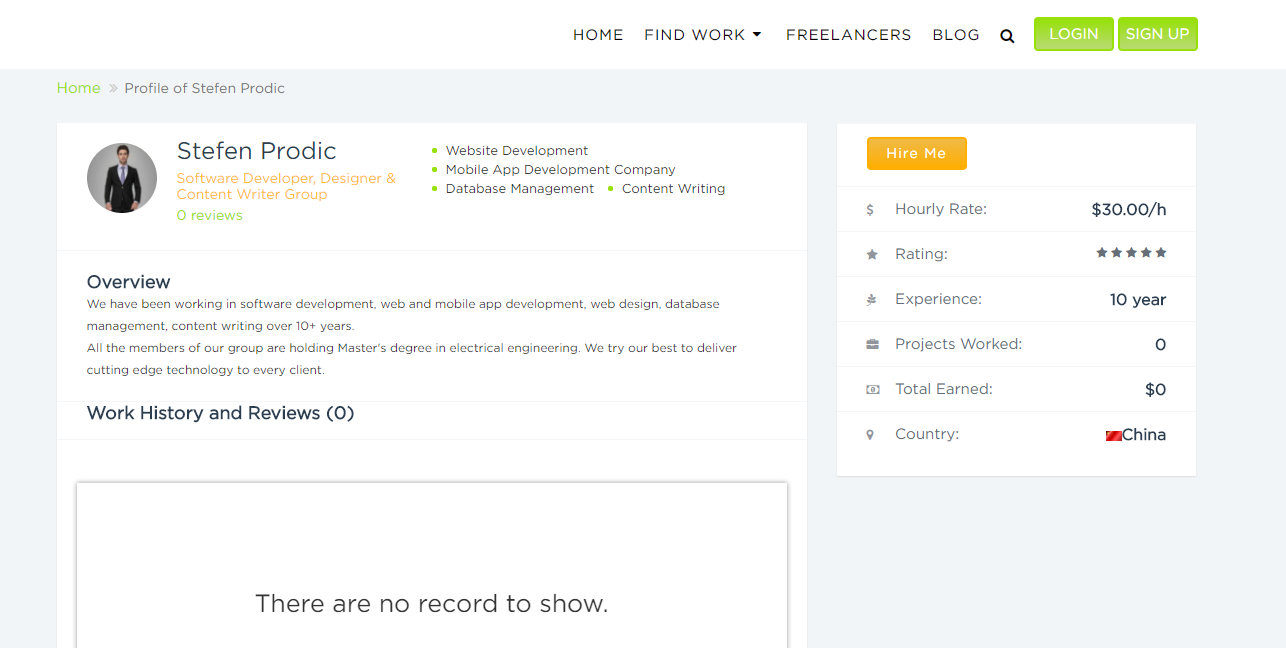 Freelancer profile