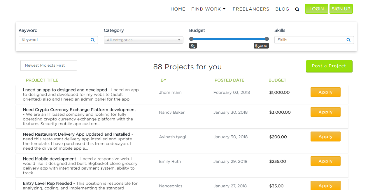 Project listing